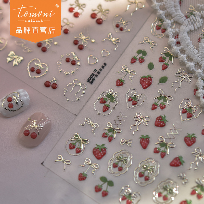 Tomoni Metal Nail Art Sticker Japanese Ins Nail Sticker Handmade Strawberry Bow Auxiliary Sticker Jewelry Accessories Tomoni Metal Nail Art Sticker Japanese Ins Nail Sticker Handmade Strawberry Bow Auxiliary Sticker Jewelry Accessories
