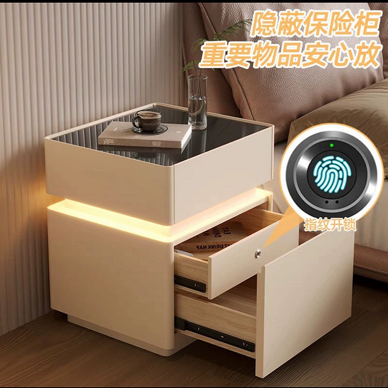 Итальянская минималистичная прикроватная тумбочка с легким люксовым стилем 2025 года, новый стиль, простой современный домашний сейф для спальни.