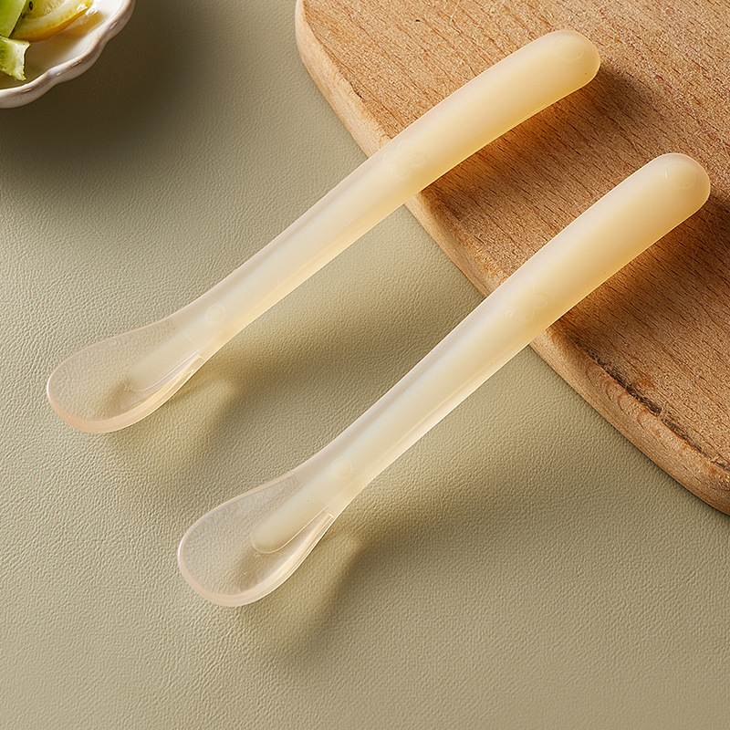 Baby learning to eat training spoon children's tableware complementary spoon silicone soft spoon nano color silicone spoon factory direct sales