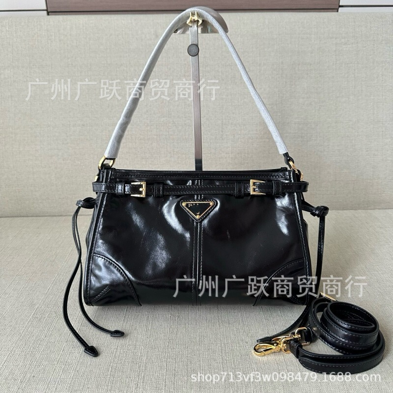 Prada Women's Bonnie Full-Steel Hardware Oil-Waxed Cowhide Leather Shoulder Bag Handbag Crossbody Bag High Quality for Cross-Border Supply Prada Women's Bonnie Full-Steel Hardware Oil-Waxed Cowhide Leather Shoulder Bag Handbag Crossbody Bag High Quality for Cross-Border Supply