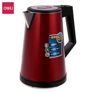 Deli 0767 Electric Kettle Home Office Food Grade 304 Double-Layer Stainless Steel One-Button Thermal Insulation Kettle