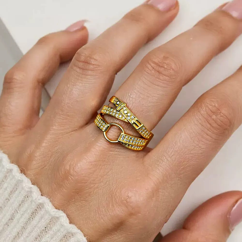 戒指女ins风铜锆石微镶皮带腰带戒指设计高级感食指戒开口指环