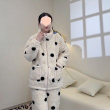 2025冬季新款女士睡衣加绒加厚三层夹棉法兰绒保暖外穿家居服套装