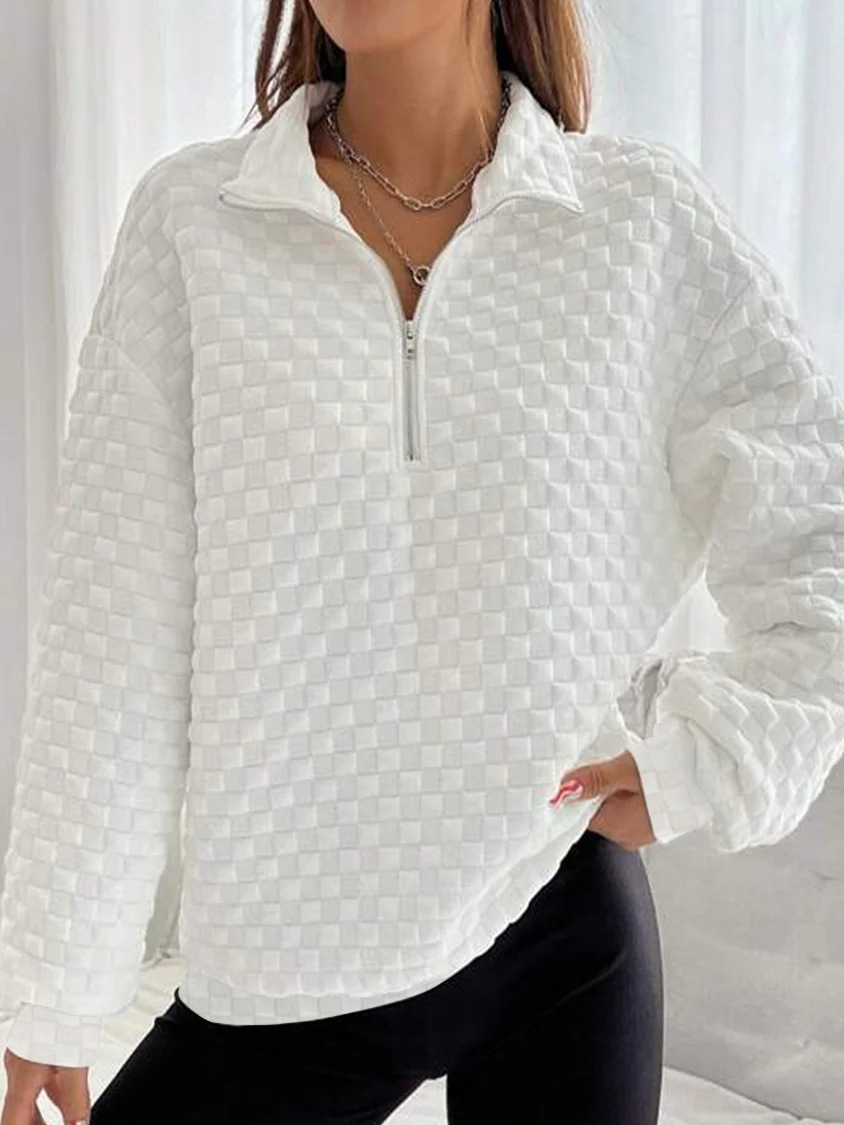 Women's Clothing knitted texture fabric sweater zipper long sleeve _voghion.com
