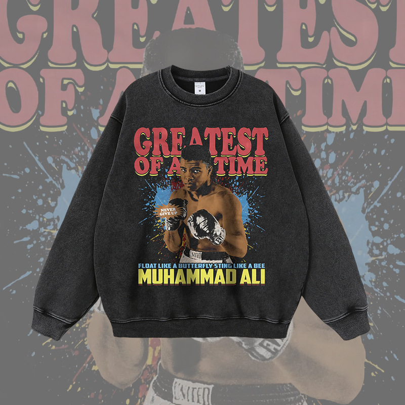 High street retro character hip hop boxing fighting printed sweater men and women oversize street hoodie autumn and winter High street retro character hip hop boxing fighting printed sweater men and women oversize street hoodie autumn and winter