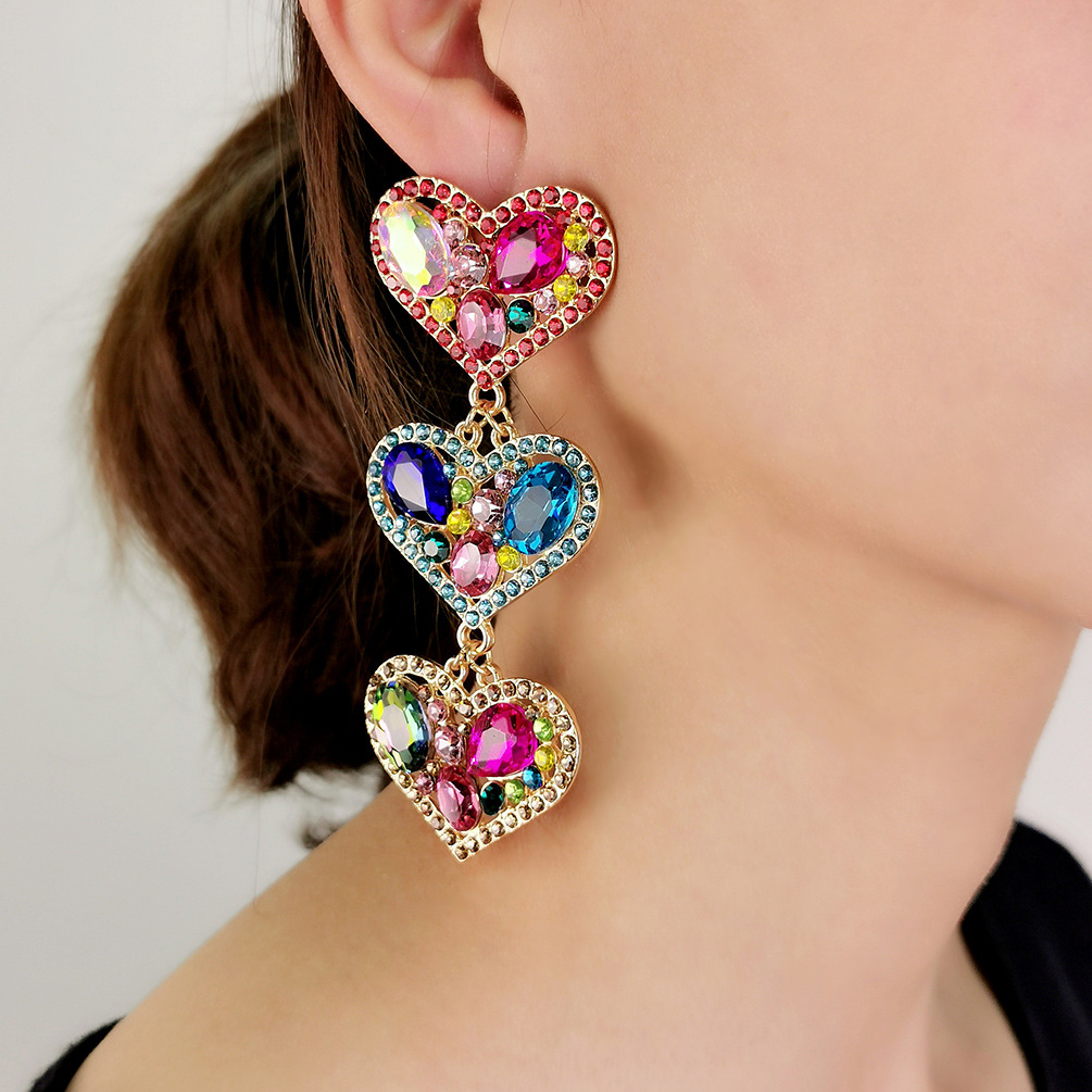 68g Weight Earrings Event & Party Supplies 1 Pair Fashion Heart Shape Alloy Inlay Rhinestones Valentine's Day Women's Drop Earrings