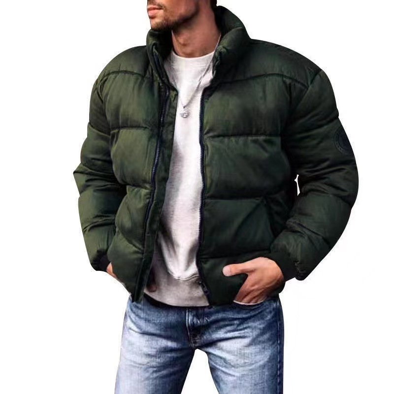 Chaqueta acolchada de algodón de invierno para hombres nuevos transfronterizos Abrigo acolchado de algodón con cuello de pie simple Chaqueta acolchada de algodón imprimible de color sólido engrosada