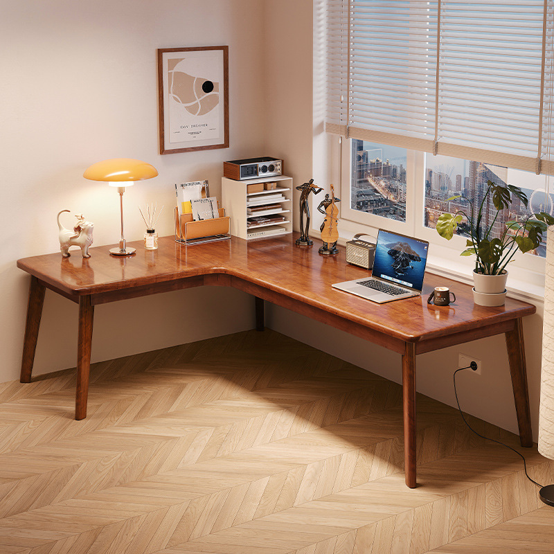 Mingzheng Furniture Factory Solid Wood Corner Computer Desk Desktop L-Shaped Home Office Desk Bedroom Simple Corner Study