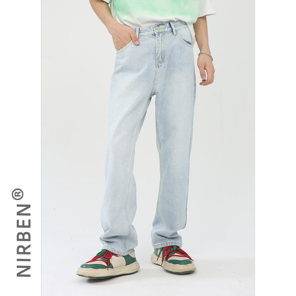 Quần jean nam ống rộng phong cách Hàn Quốc, quần dài denim thoải mái dễ phối đồ — Màu trắng, Màu vàng bùn, Màu đen, Xanh denim