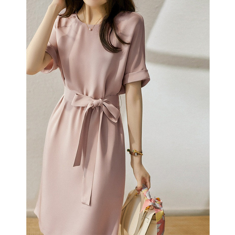 High-End Silk Dress with a Luxurious Feel, Premium Heavy Silk Gown in Pink, 2026 Women's Summer Mid-Length Style