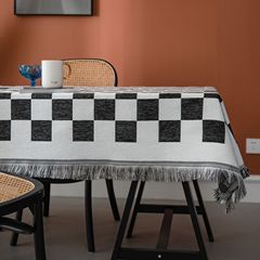 Imanqi Yun Tablecloth Multifunctional Cover Towel Black and White Checkerboard Modern Simple Thick Tassel Factory Direct Supply