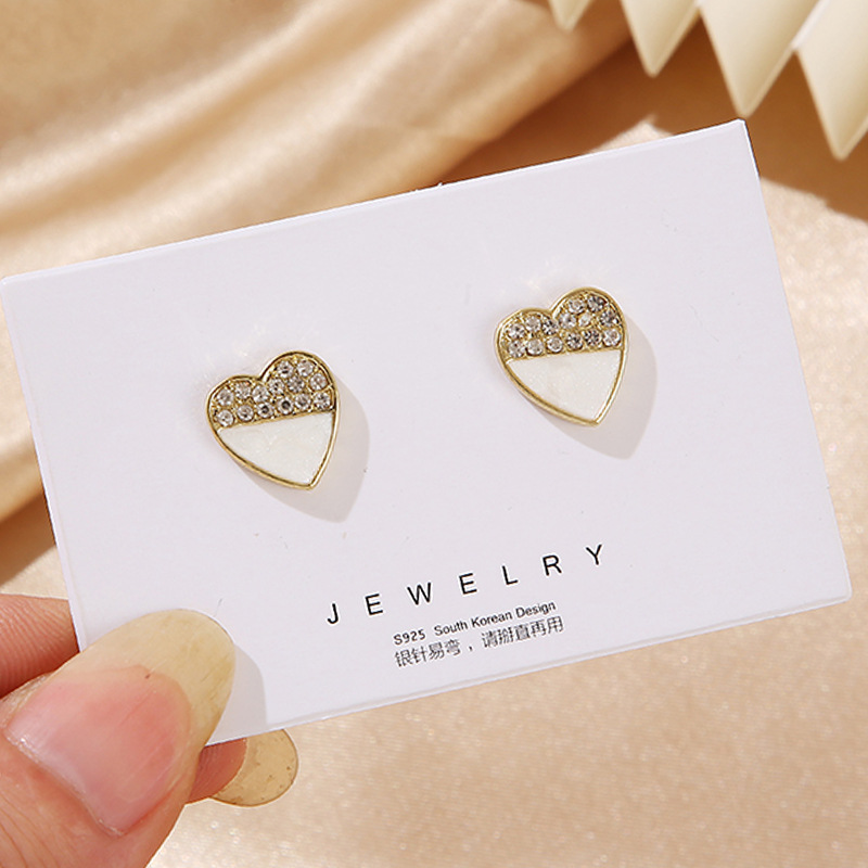 Real gold plating 925 Silver needle Asymmetry Diamond love Ear Studs Light extravagance A small minority Earrings sexy Earrings