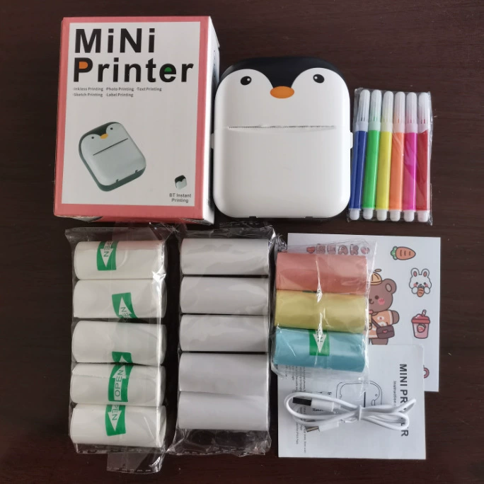 Handheld Pocket Photo Printer, Bluetooth, Penguin Design, Compact 12×9×5 cm