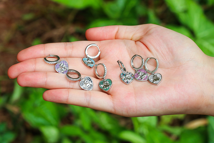 Copper Material Fashion Micro-inlaid Zircon Little Angel Pendant Heart Earrings Wholesale Nihaojewelry