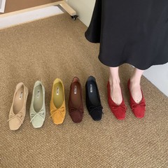 内高3cm角頭フレンチ蝶結びのパンプス2025春秋に優しい通勤ミルク靴