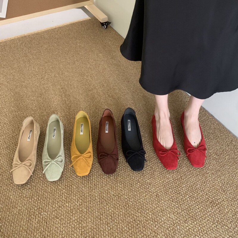Inner Height Increase of 3cm, Square-Toe French Bow Shallow-Mouth Flats, 2025 Spring and Autum Versatile and Gentle Work Clothing Granny Shoes