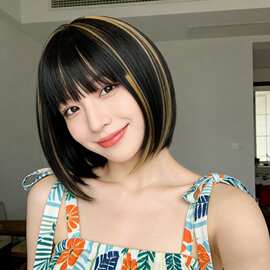 网红同款抖音热销甜美少女自然空气刘海短发波波头假发全头套批发