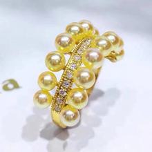 DIY珍珠配件 S925纯银珍珠戒指空托 多珠女指环拖女 3-4mm圆扁珠