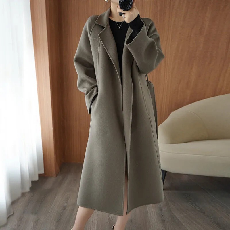 European and American Cross-Border Export Autumn and Winter Double-Sided Wool Outwear Women's Long Knee-Length Loose Large Size Woolen Outwear European and American Cross-Border Export Autumn and Winter Double-Sided Wool Outwear Women's Long Knee-Length Loose Large Size Woolen Outwear