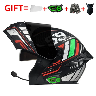 Motosiklet kaskı (dəbilqə) – for Men and Women, Full-Face - bluetooth-model-59-knight-black-tea-mirror-hd-mirror-m-size-55-56-head-circumference