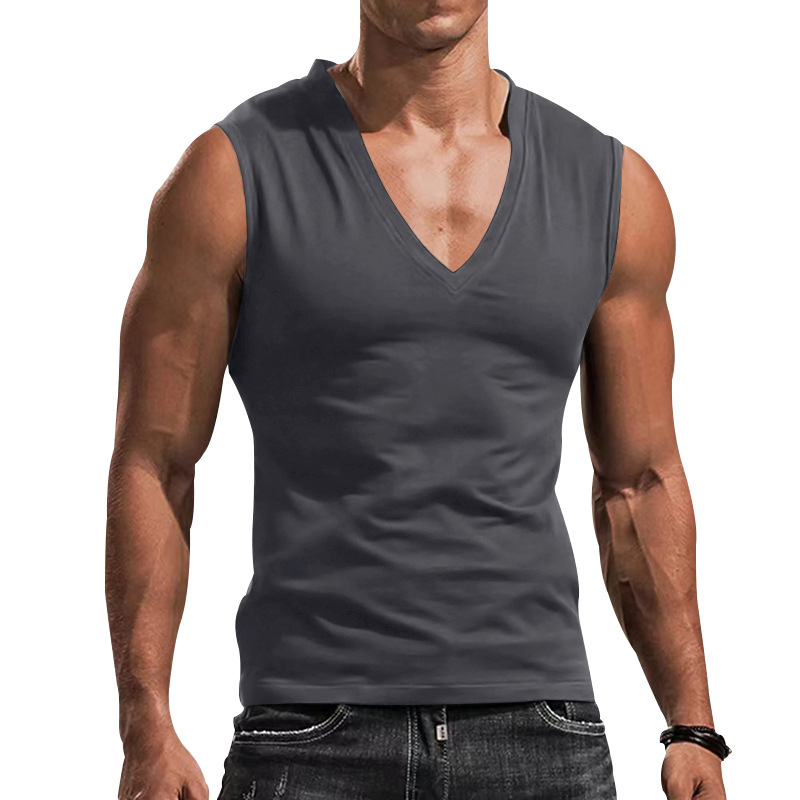 Camiseta sin Mangas con Cuello en V para Hombre de Poliéster Transpirable para Uso Casual