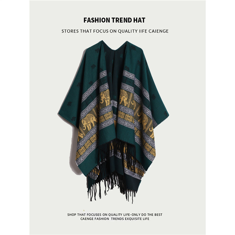 Elephant Slit Shawl for Women in Spring and Autum Oversized Thickeneded Cloak Sichuan Northwest Cold-Proof Ethnic Style Travel Photo Cloak