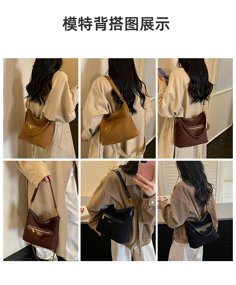 Túi đeo chéo nữ dáng hộp cỡ lớn chất liệu da lộn, kiểu mới phong cách công sở — màu cà phê, màu nâu, đen chi tiết 9