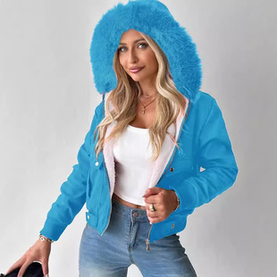 2024 Autumn and Winter Cross-border Amazon Casual Fashion Hooded Jacket Mao Mao Liptop Coat Women's Clothing