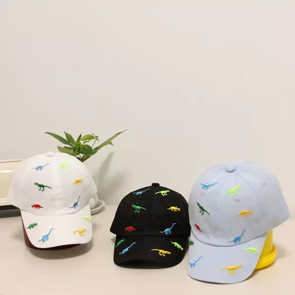 New Solid Color Dinosaur Embroidered Hat for Boys and Girls, Autumn and Winter Style, Children's Baseball Cap, Sun Protection Hat, Versatile for Babies