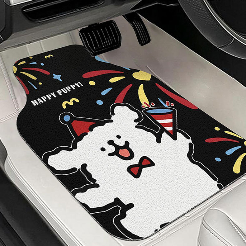 Cartoon cute bear silk loop carpet, anti-stain, dirt-resistant, mud-resistant car floor mat, durable, easy to clean