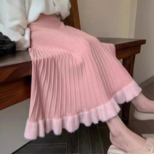 秋冬2025新款中长款针织裙显瘦百褶a字裙木耳边毛线裙子女半身裙