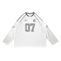 アメリカのレトロな春秋のアルファベットの落書きのプリントのメッシュのユニフォームの長袖のtシャツの女性のゆったりしたhiphopの大衆の上着