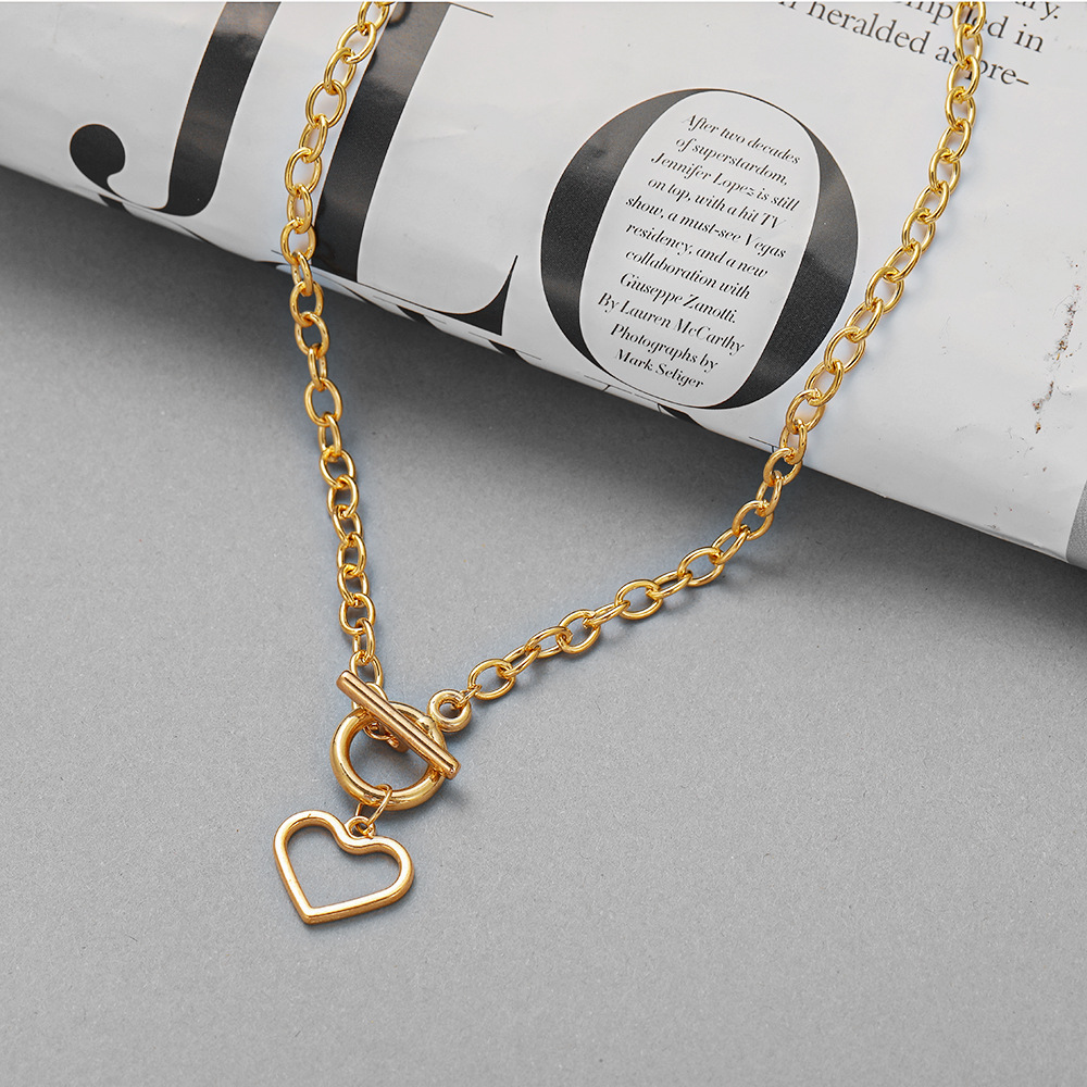new heart pendent OT buckle alloy thick clavicle chain