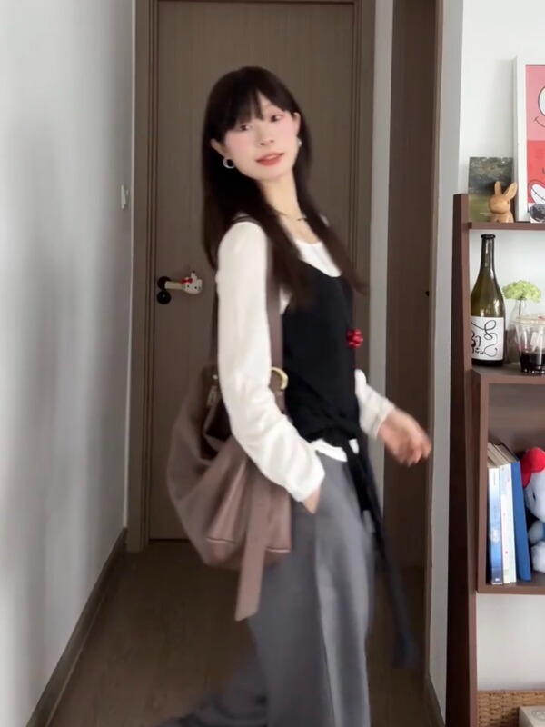 韩系慵懒松弛时尚感上衣早秋穿搭长袖t恤女叠穿背心感巨好看打底|undefined
