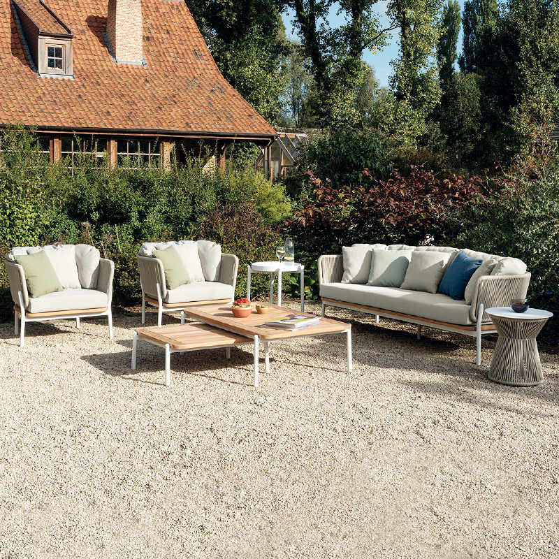 Sofá al aire libre mesa de centro combinación villa al aire libre patio jardín hotel casa de familia teca ratán tejido muebles de ocio transfronterizo