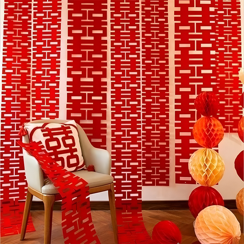 长条喜字结婚专用婚房布置用品农村室内外背景墙婚礼囍字贴纸装饰