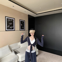 韩系辣妹时尚两件套设计感薄款开衫内搭蕾丝吊带女秋开衫上衣套装