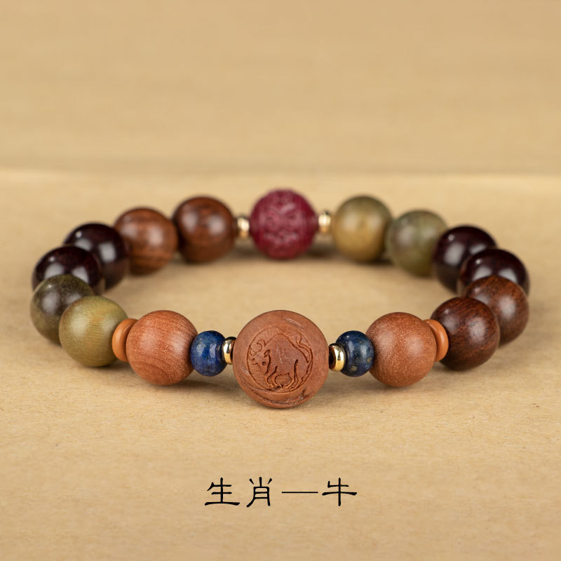 Estilo chino doce Zodiaco verde sándalo pulsera mujer dragón Zodiaco pulsera cinabrio suerte cuentas pareja pulsera