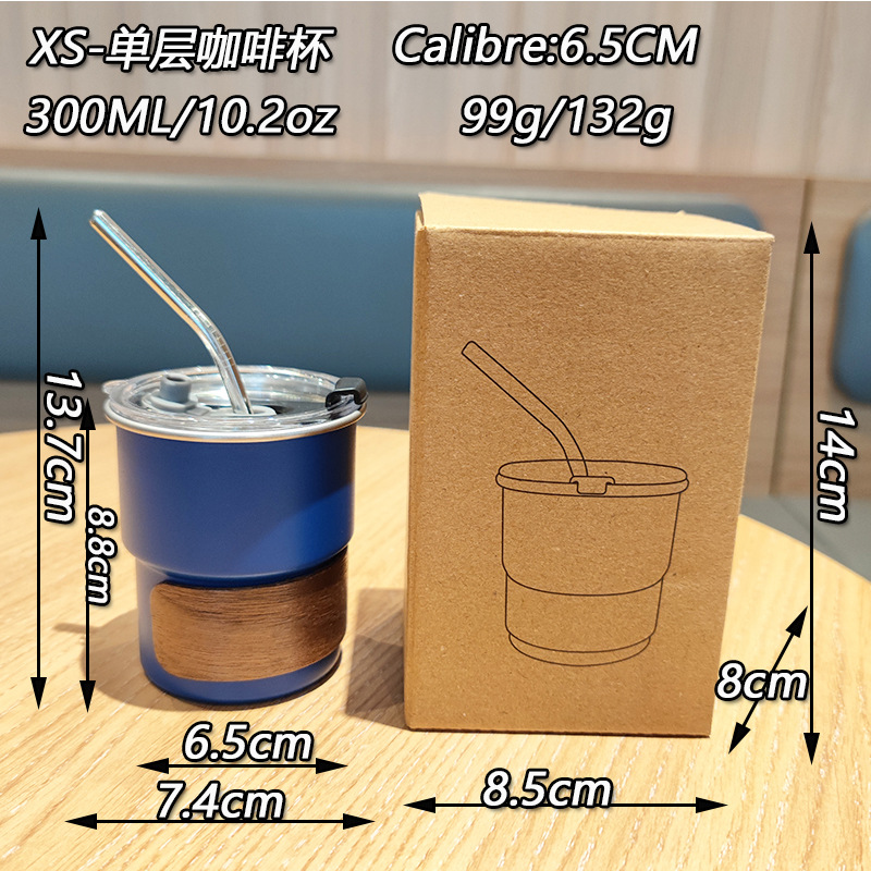 Taza de paja portátil para automóvil portátil al aire libre de alto valor con tapa para acampar al aire libre 304 taza de café de acero inoxidable de una sola capa