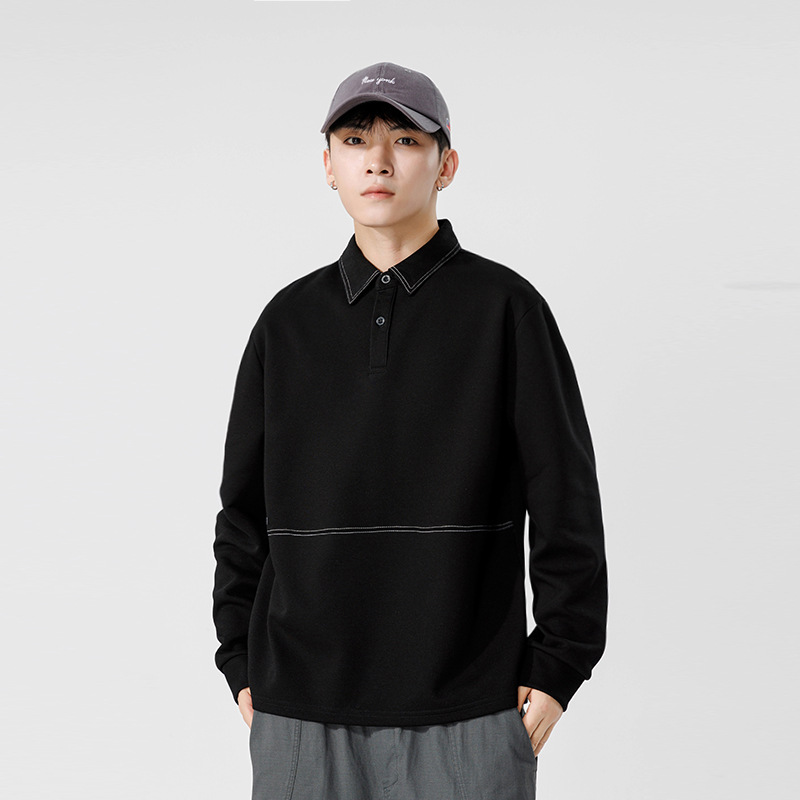 Kunhai Pengyun Long-Sleeve Polo Shirt for Men, Autumn and Winter Loose Pullover Sweatshirt with Embroidery, Base Shirt for Men