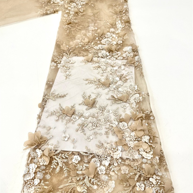 Tejido bordado de calcomanías hechas a mano, tela de calcomanías, vestido de novia de moda, vestido de moda, tela de vestido de moda