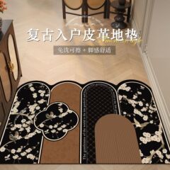 中世スタイルの玄関ドアフロアマット PVC 普通革ハイエンドドアマット汚れ防止、滑り止め、洗濯不要、カット可能