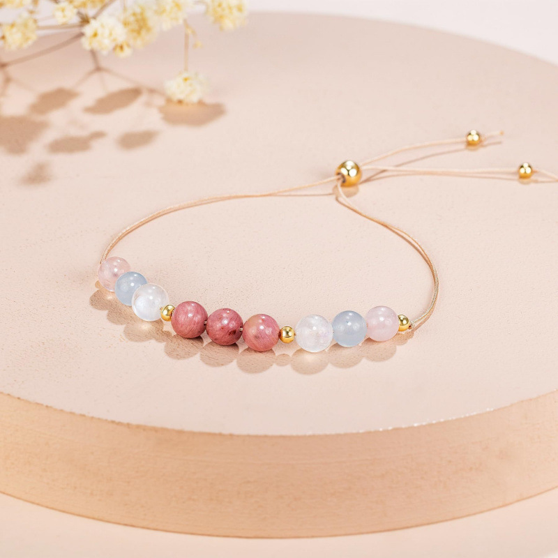 Crystal Bead Bracelet Women's Fitness Motivation Bracelet Pink Quartz Amethyst Beaded Woven Adjustable Crystal Yoga Bracelet