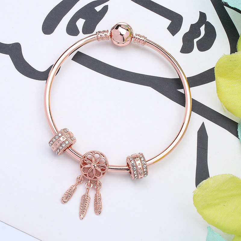 Simple Style Dreamcatcher Copper Bangle Hollow Out Inlay Rhinestones Copper Bracelets