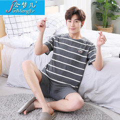 夏の純粋なパジャマ男性半袖夏の大きいサイズのゆったりとしたカジュアルな青年の家の服の薄いタイプの綿のスーツは外で着ることができます。
