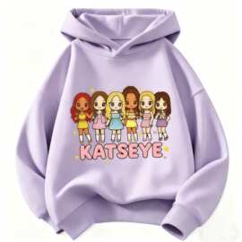 katseye女团动漫印花儿童连帽衫跨境热卖，女童秋冬保暖加绒修身