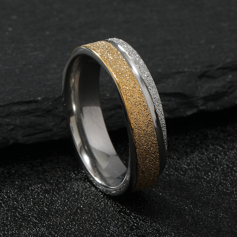 Transfronterizo europeo y americano moda titanio anillo de acero oro doble barra esmerilado lote flor anillo simple fabricante de joyas de acero inoxidable image 5