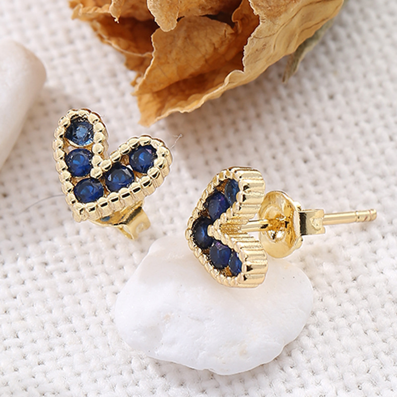 Heart Shape Pattern Women'S Gender 1 Pair Fashion Heart Shape Inlay Copper Zircon 18K Gold Plated Ear Studs