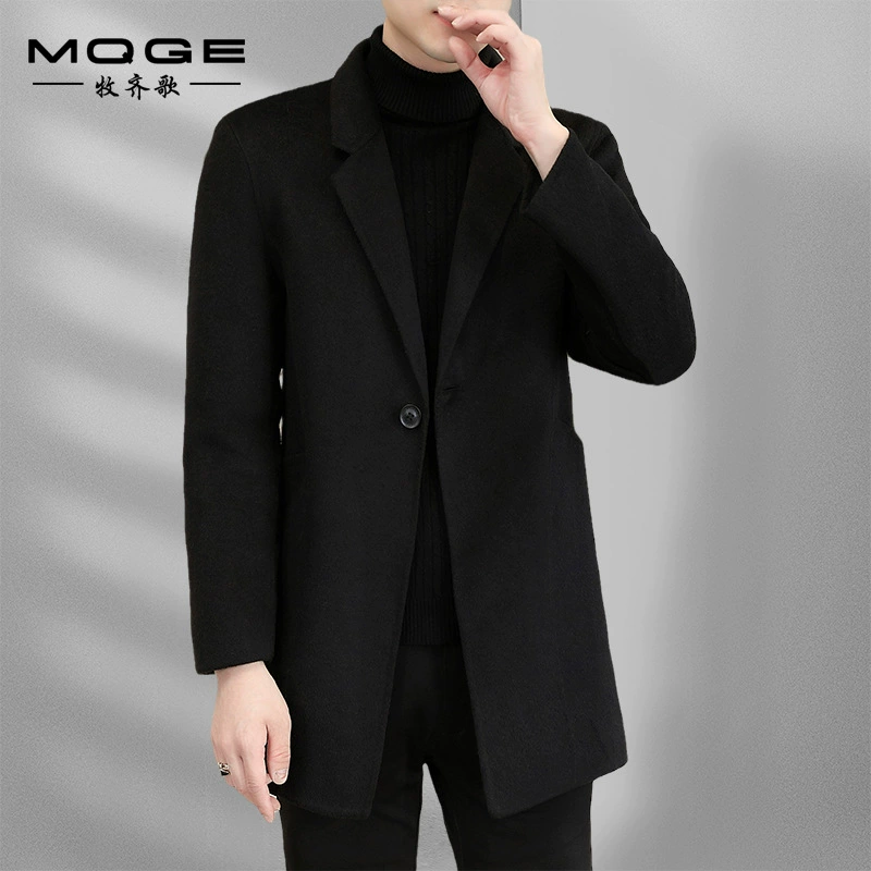 Новое осенне-зимнее мужское шерстяное пальто, костюм средней длины с воротником, сшитое вручную двустороннее шерстяное пальто, Мужской плащ