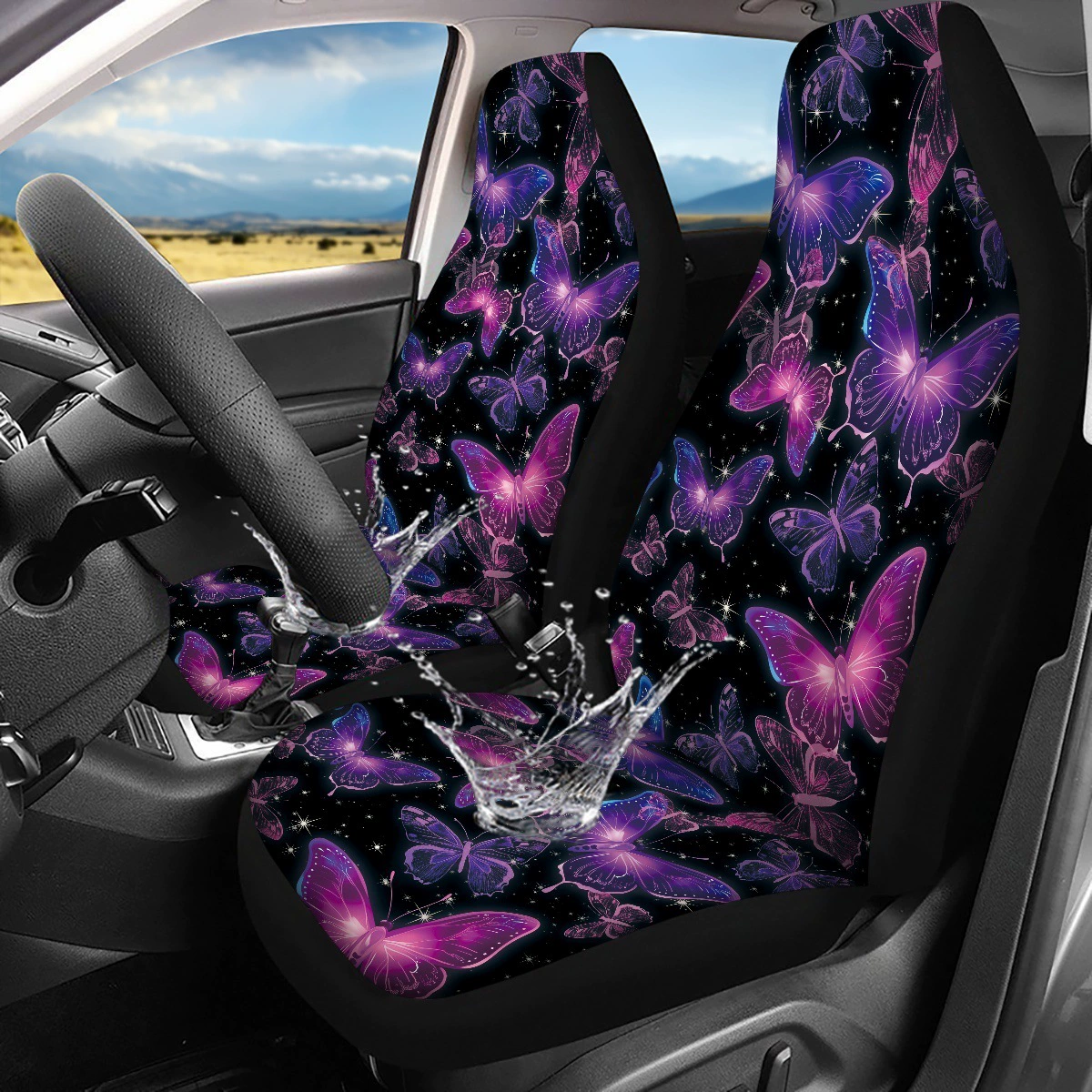Водонепроницаемые чехлы на автомобильные сиденья, 2 шт., красочный узор бабочки, полиэстеровая водоотталкивающая ткань, боковая оболочка, дышащий дизайн